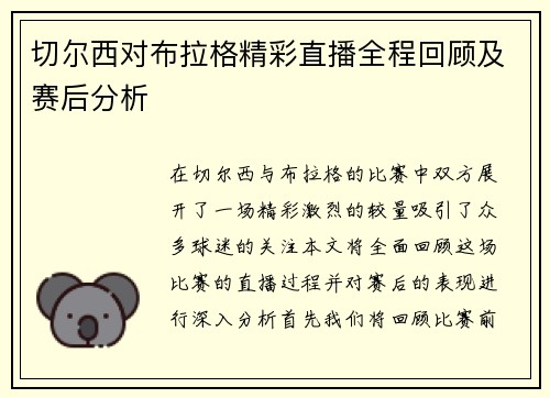 切尔西对布拉格精彩直播全程回顾及赛后分析